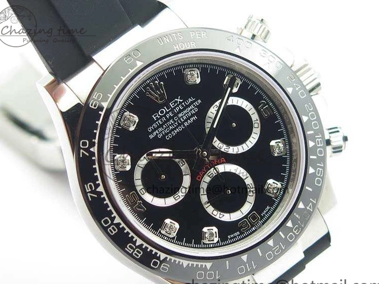 MiroTime 0316 SmartChoice Daytona 116519LN JH Best Edition Black Dial Crystal Markers On Rubber Strap A4130 (Free XS Rubber Strap) 3558